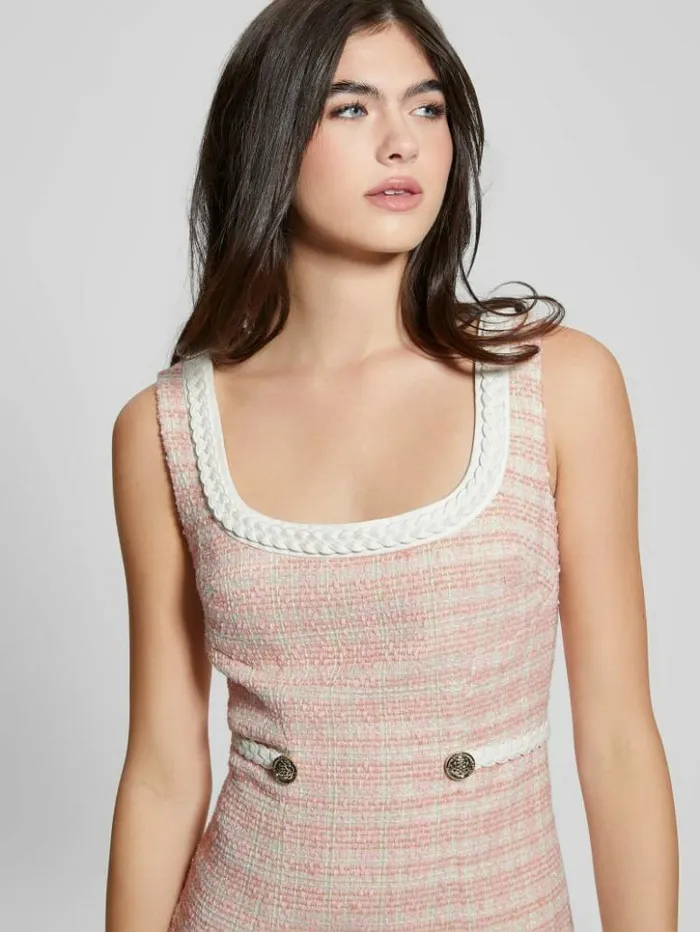 Women GUESS Dresses and Jumpsuits Tosca Braid Dress Pink Boucle Combo