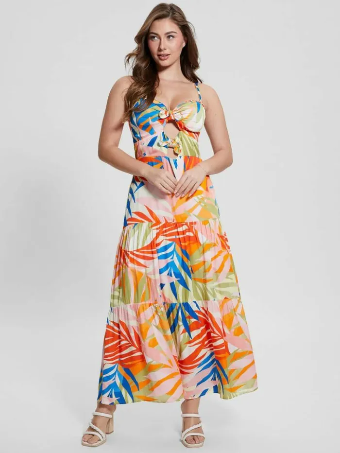 Women GUESS Dresses and Jumpsuits Tropical Printed Maxi Dress Havana Print