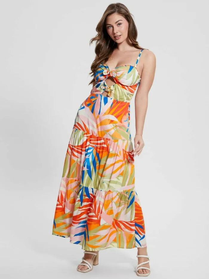 Women GUESS Dresses and Jumpsuits Tropical Printed Maxi Dress Havana Print