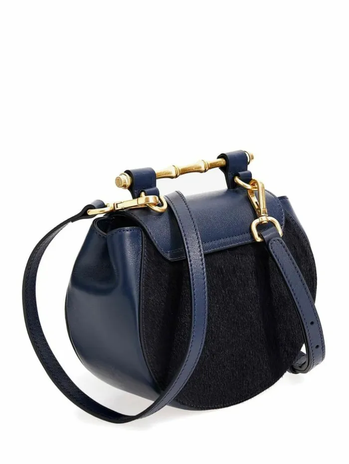 Women GUESS Handbags Alia Small Rounded Leather Crossbody Dark Blue