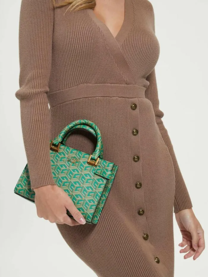 Women GUESS Handbags Atene Mini Satchel Forest Logo