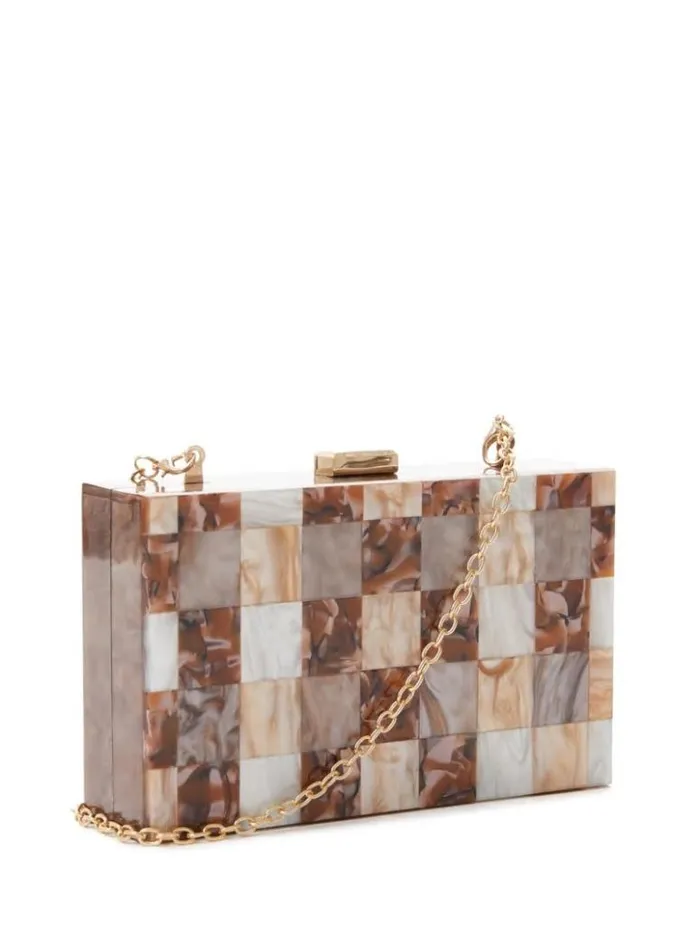 Women GUESS Handbags Checkered Ginger Lucite Clutch Ginger