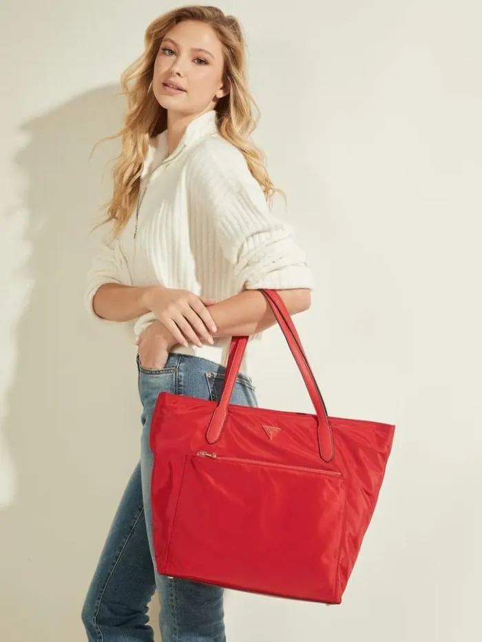 Women GUESS Handbags Eco Gemma Tote Passion Red