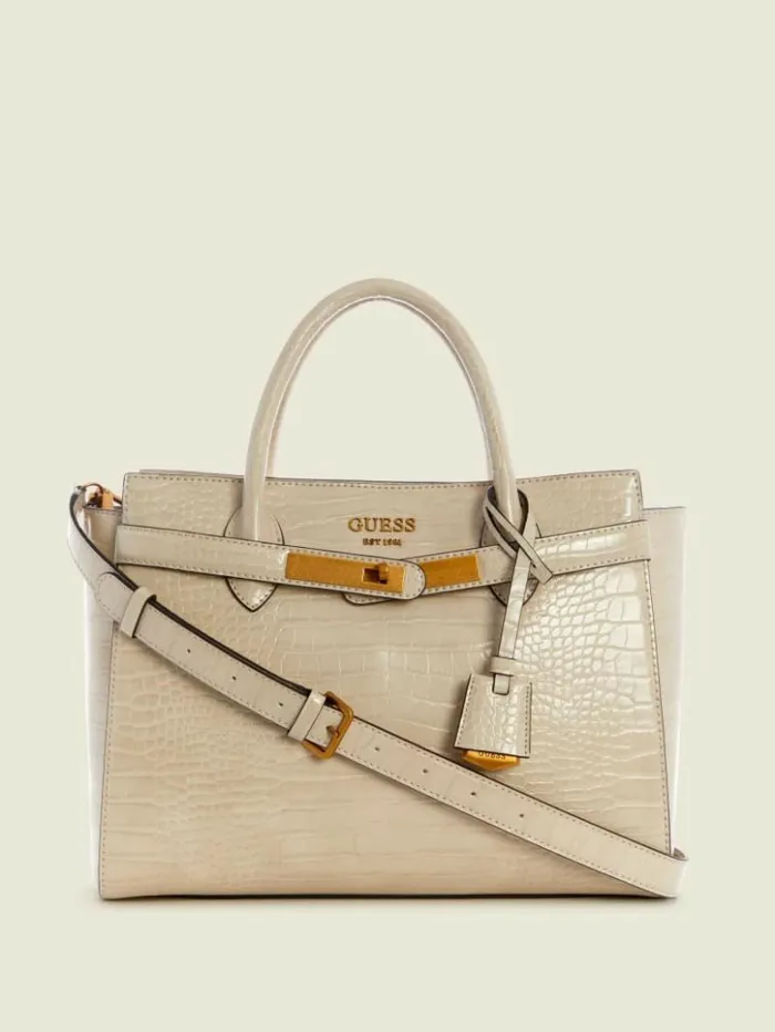 Women GUESS Handbags Enisa High Society Satchel Brun Egyptian Brown