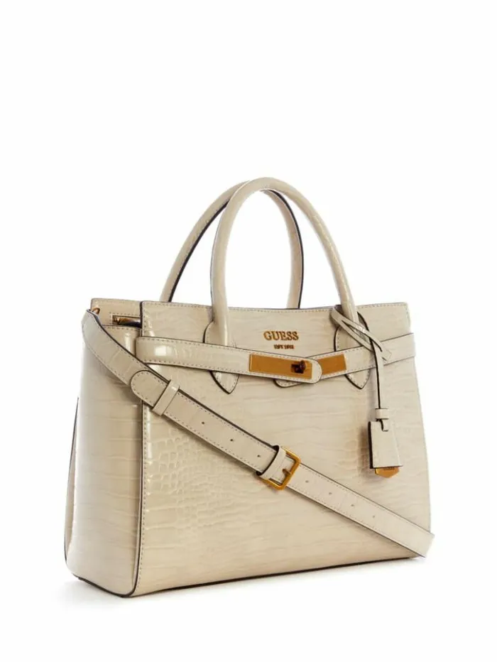 Women GUESS Handbags Enisa High Society Satchel Brun Egyptian Brown
