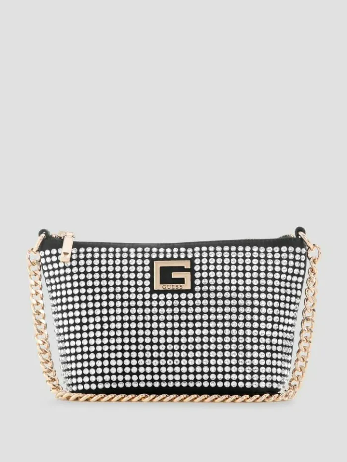 Women GUESS Handbags Gilded Glamour Mini TopZip Bucket Bag Black Floral Print