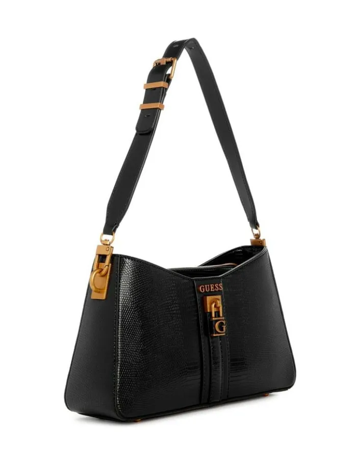 Women GUESS Handbags Ginevra Elite Shoulder Bag Black Floral Print
