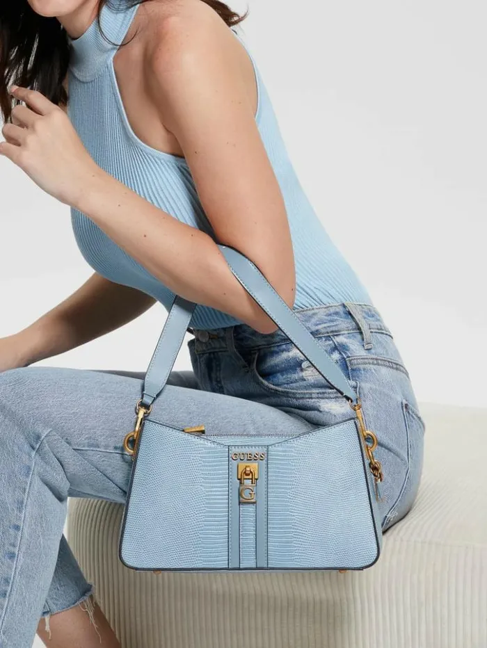 Women GUESS Handbags Ginevra Elite Shoulder Bag Light Denim