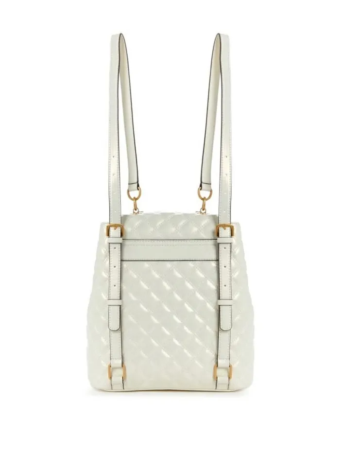 Women GUESS Handbags Giully Quilted Backpack Ivory