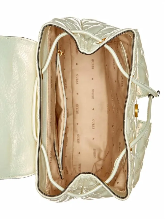 Women GUESS Handbags Giully Quilted Backpack Ivory