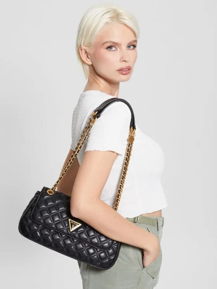 Women GUESS Handbags Giully Quilted Convertible Crossbody Black Floral Print Women GUESS Handbags Giully Quilted Convertible Crossbody Black Floral Print