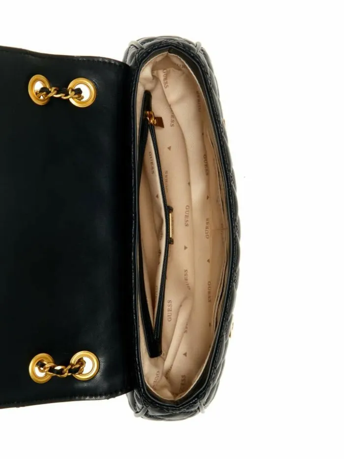 Women GUESS Handbags Giully Quilted Convertible Crossbody Black Floral Print Women GUESS Handbags Giully Quilted Convertible Crossbody Black Floral Print