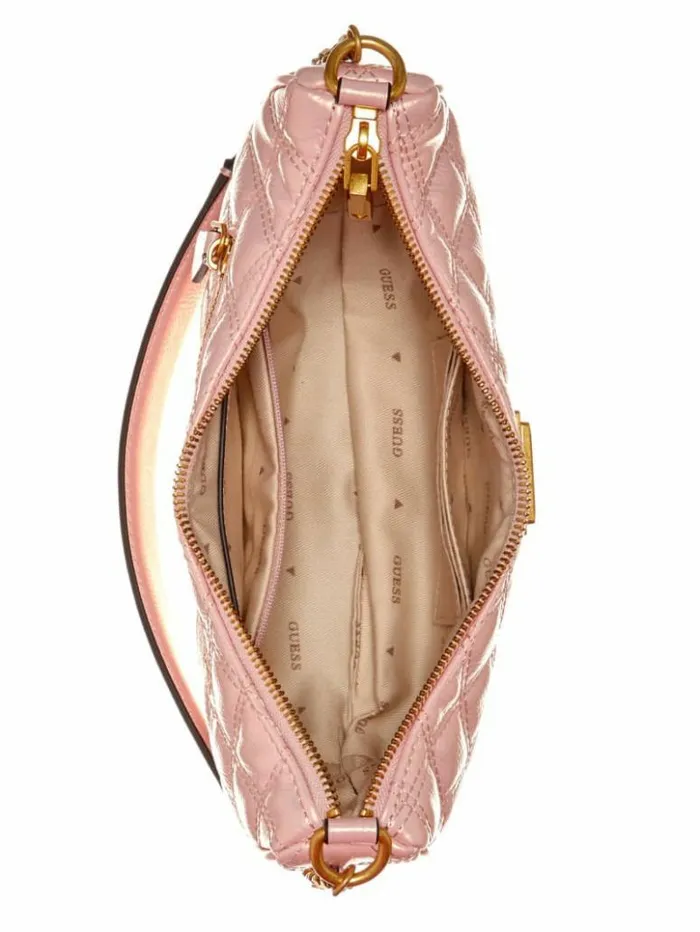 Women GUESS Handbags Giully Quilted Shoulder Bag Light Rose