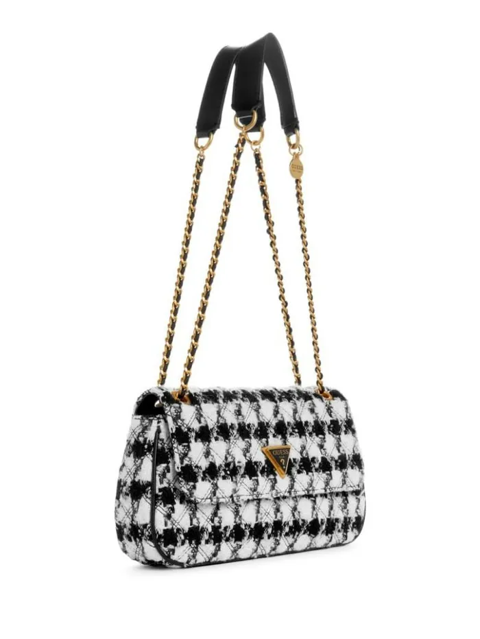 Women GUESS Handbags Giully Tweed Convertible Crossbody Marble Blkwht