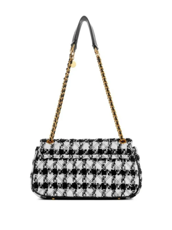 Women GUESS Handbags Giully Tweed Convertible Crossbody Marble Blkwht
