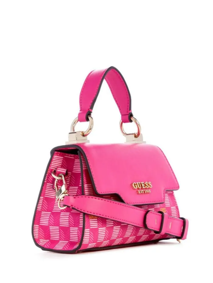 Women GUESS Handbags Hallie Mini FoldOver Flap Bag Fuchsia Logo