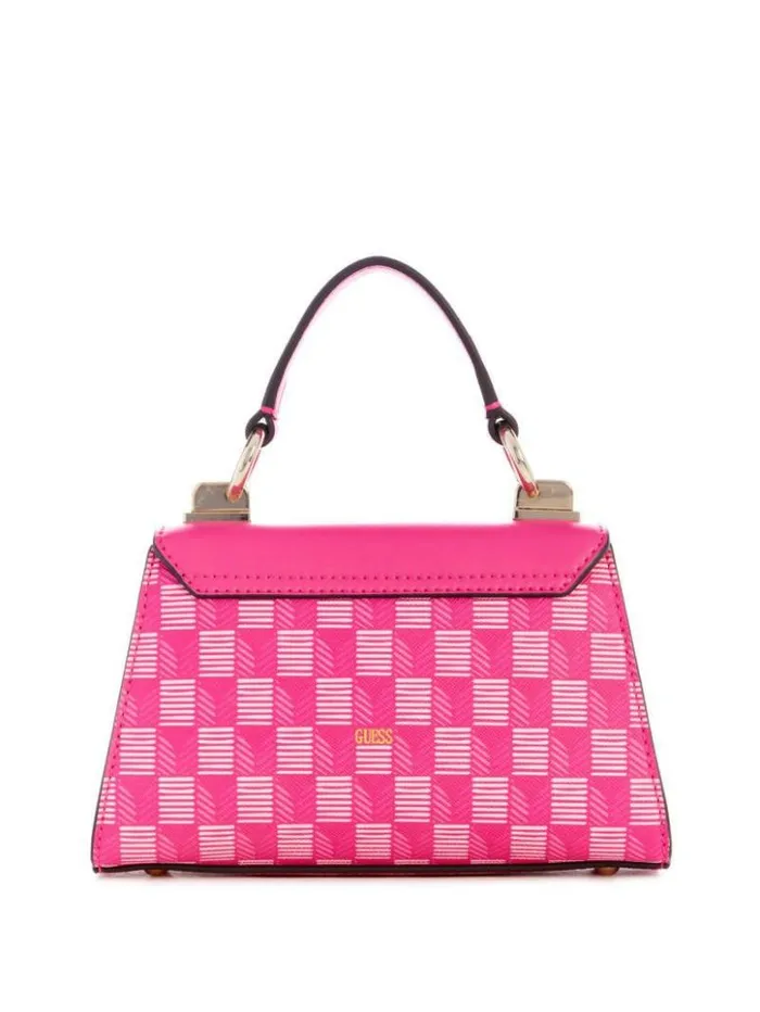 Women GUESS Handbags Hallie Mini FoldOver Flap Bag Fuchsia Logo