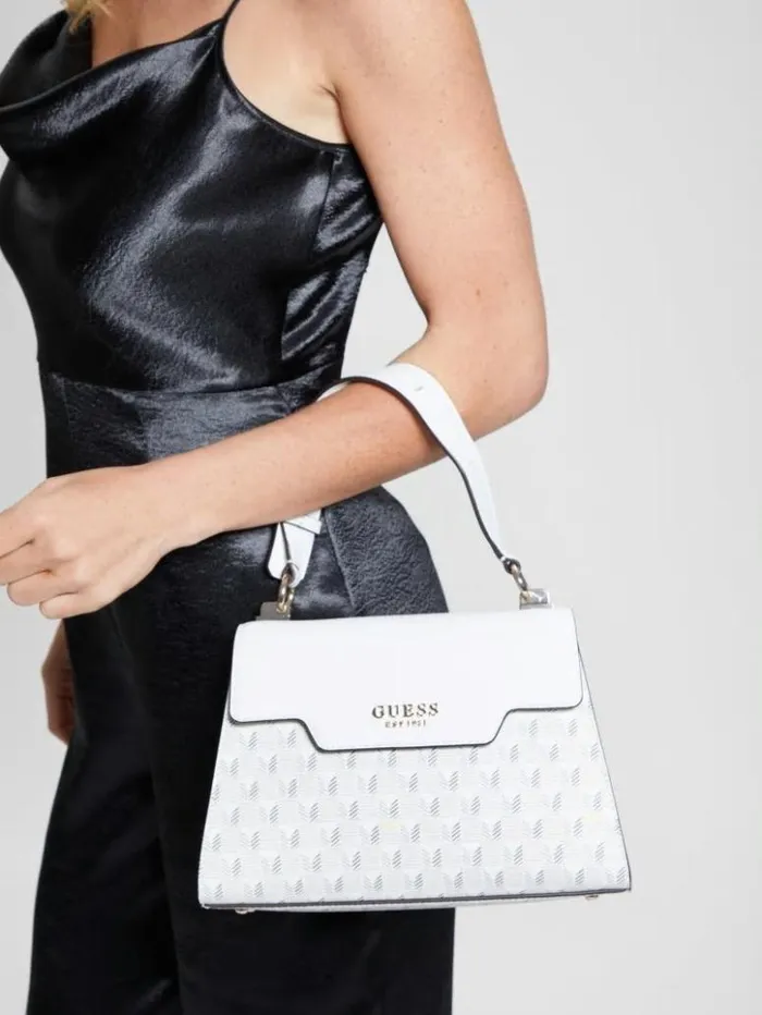 Women GUESS Handbags Hallie Mini FoldOver Flap Crossbody Steel