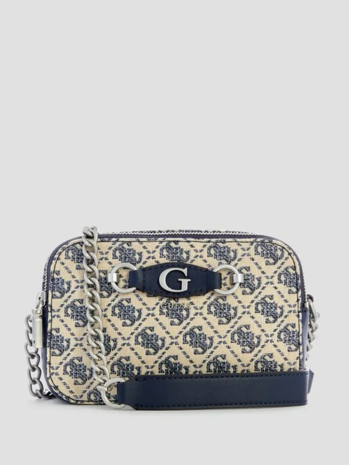 Women GUESS Handbags Izzy Glitter Camera Bag Navy Logo