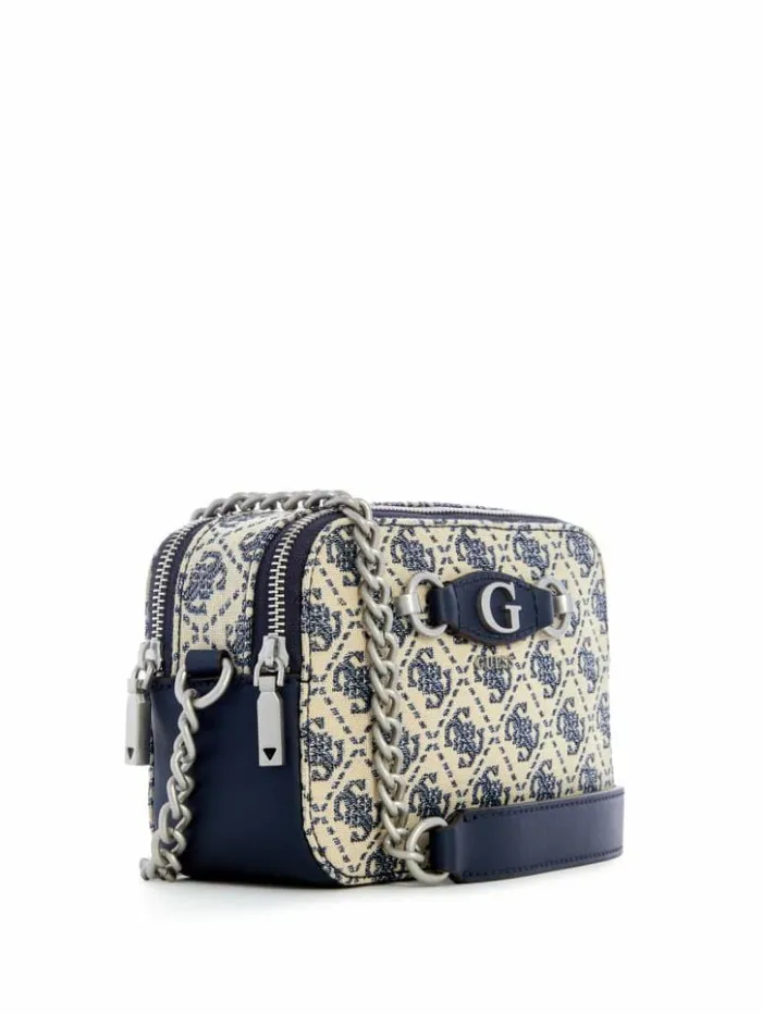 Women GUESS Handbags Izzy Glitter Camera Bag Navy Logo