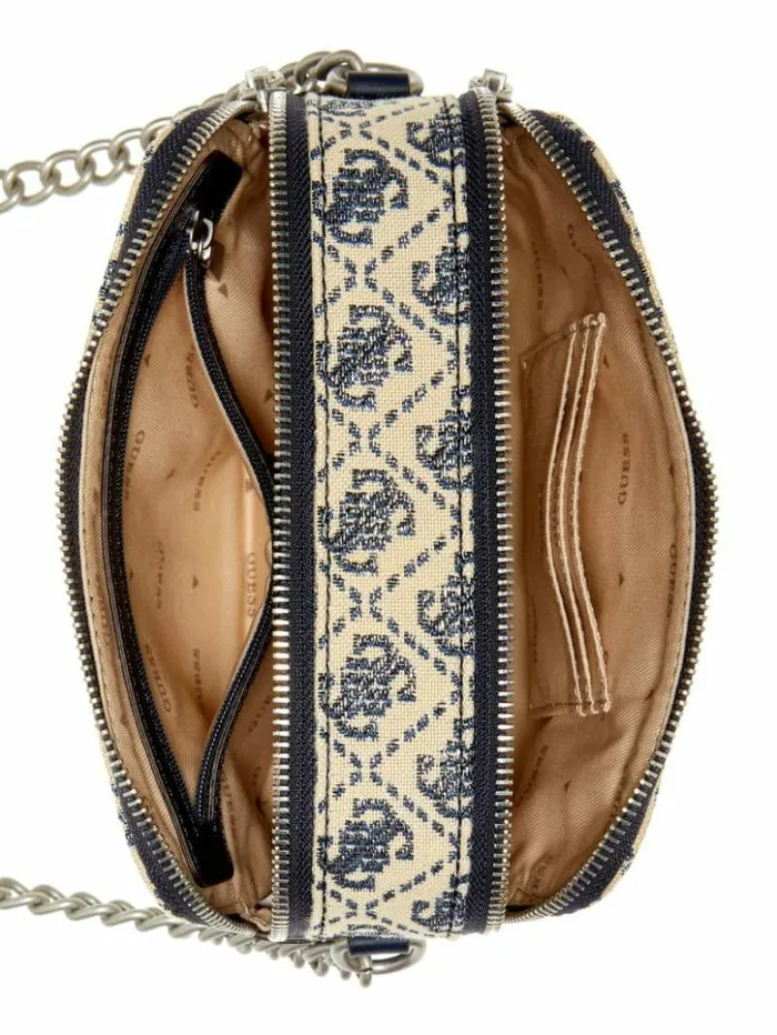 Women GUESS Handbags Izzy Glitter Camera Bag Navy Logo