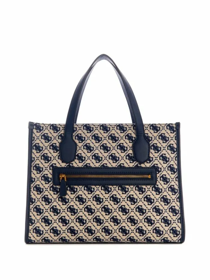 Women GUESS Handbags Izzy Jacquard Logo Tote Navy Logo
