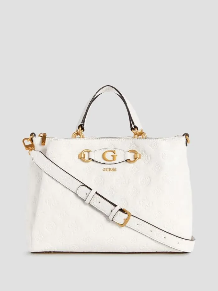 Women GUESS Handbags Izzy Peony Girlfriend Satchel Steel