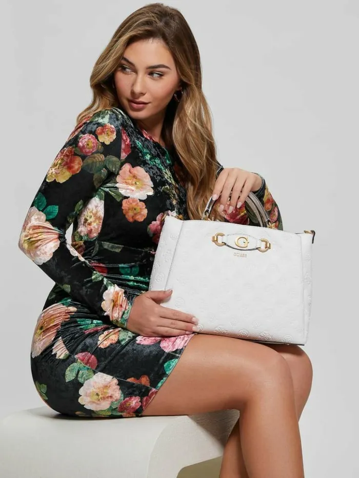 Women GUESS Handbags Izzy Peony Girlfriend Satchel Steel