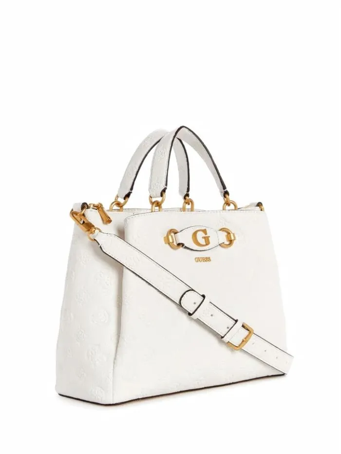 Women GUESS Handbags Izzy Peony Girlfriend Satchel Steel