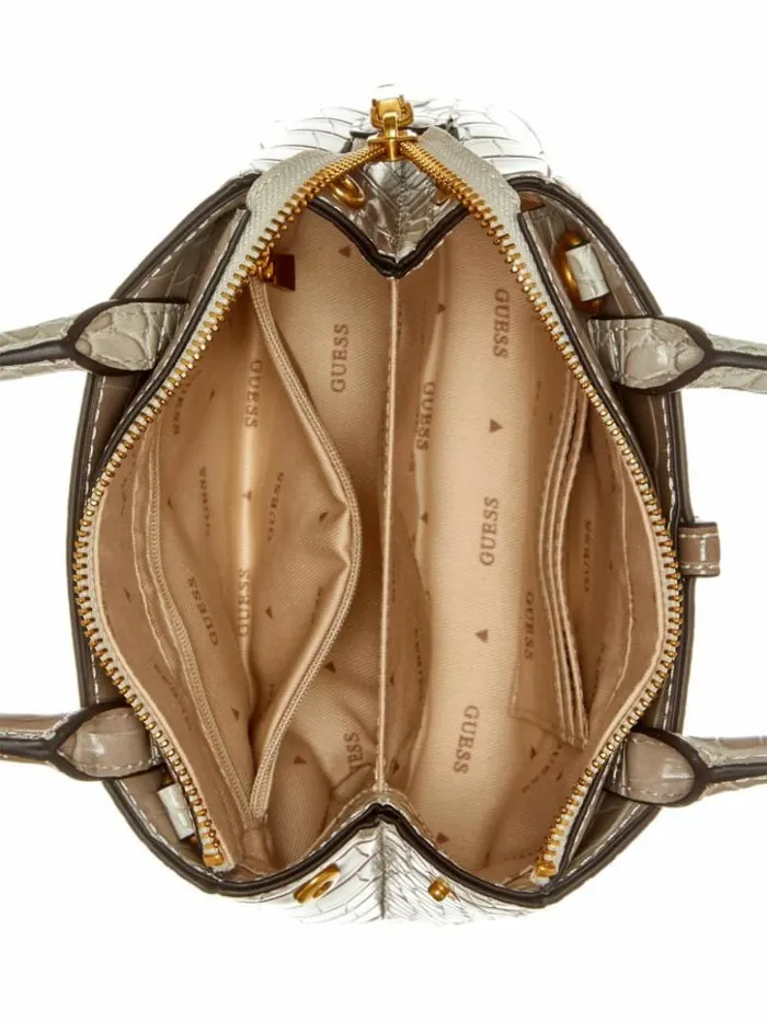 Women GUESS Handbags James Embossed Mini Satchel Rose Goldsmoke Gray