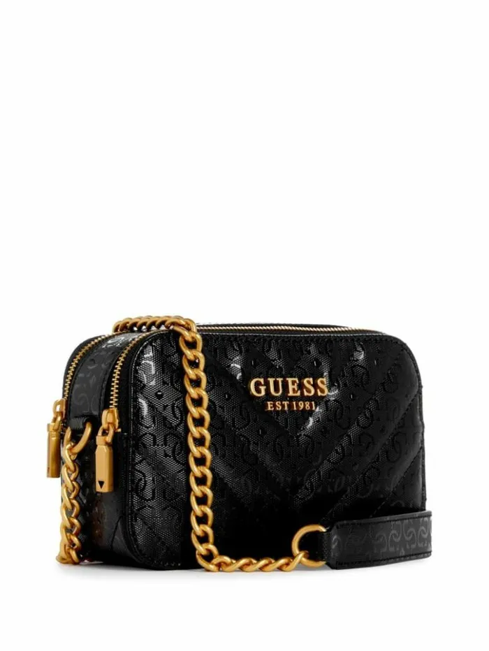 Women GUESS Handbags Jania Quilted Camera Crossbody Black