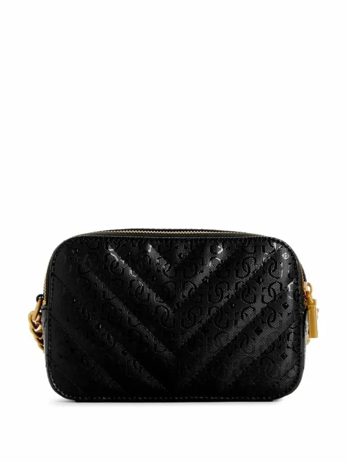 Women GUESS Handbags Jania Quilted Camera Crossbody Black