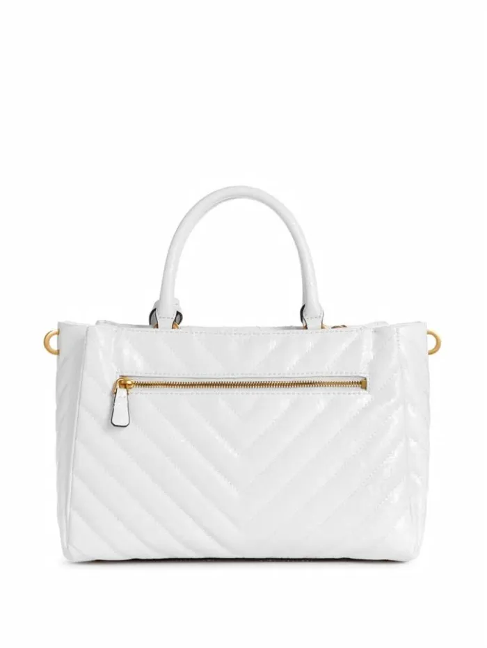 Women GUESS Handbags Jania Quilted Society Satchel White