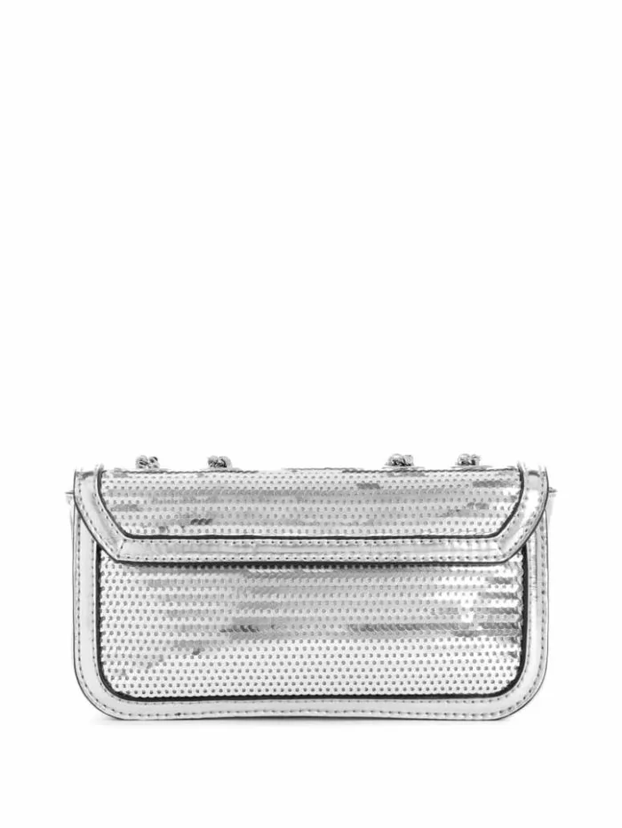 Women GUESS Handbags Kaska Metallic Mini Crossbody Silver