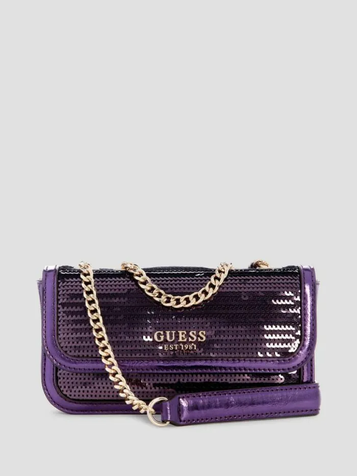 Women GUESS Handbags Kaska Sequin Convertible Mini Crossbody Antique Medium Wash