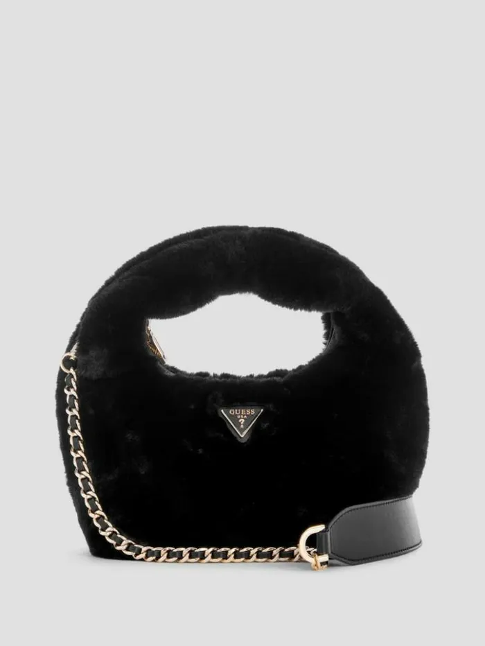Women GUESS Handbags Katine FauxFur Shoulder Bag Black