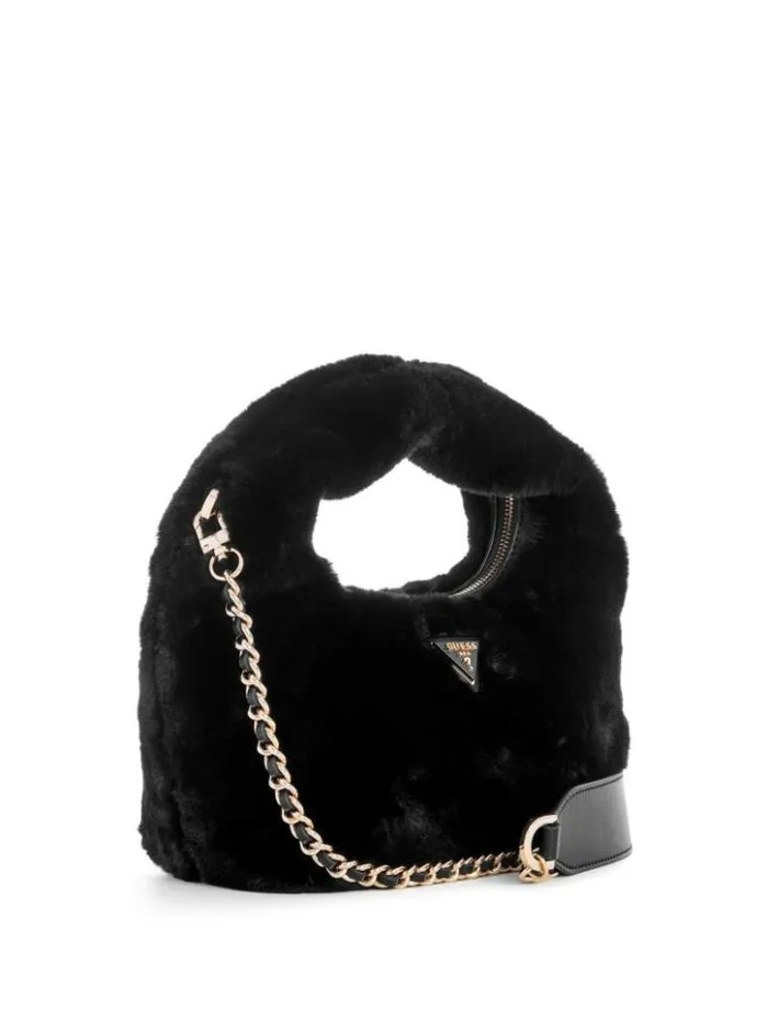 Women GUESS Handbags Katine FauxFur Shoulder Bag Black
