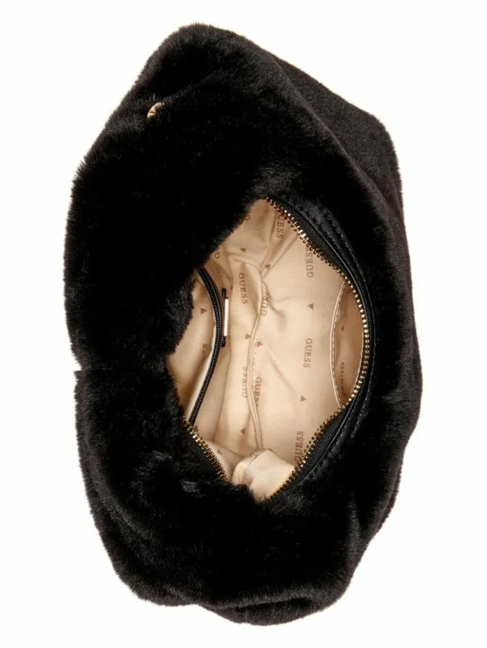 Women GUESS Handbags Katine FauxFur Shoulder Bag Black