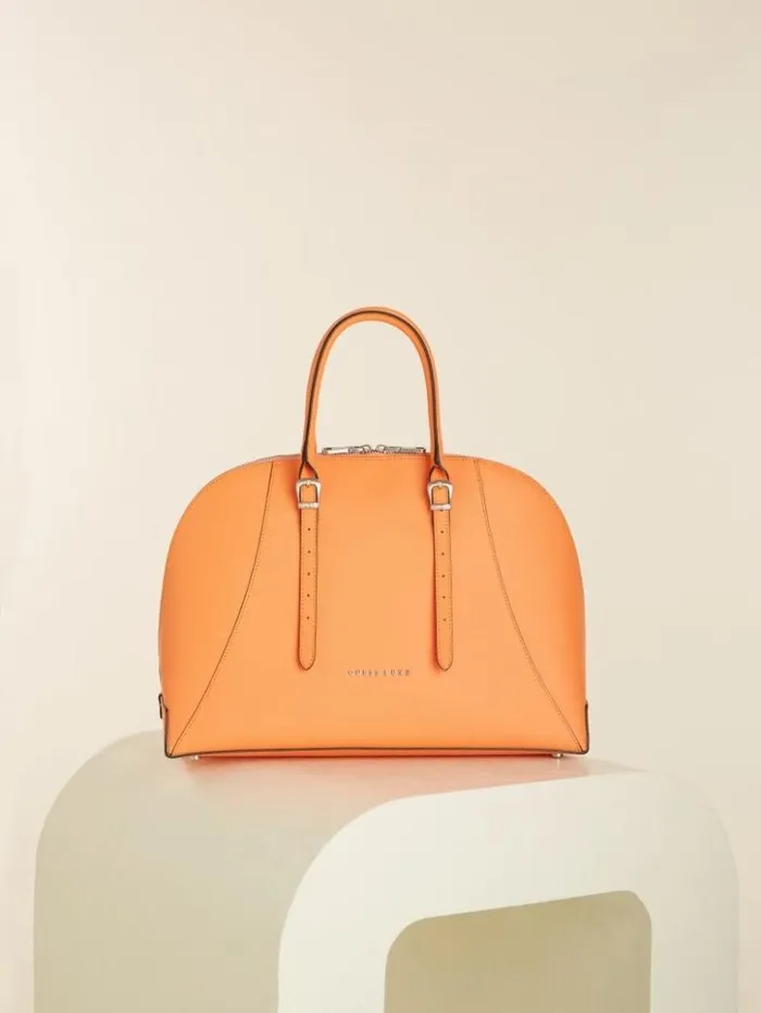 Women GUESS Handbags Lady Luxe Dome Satchel Orange