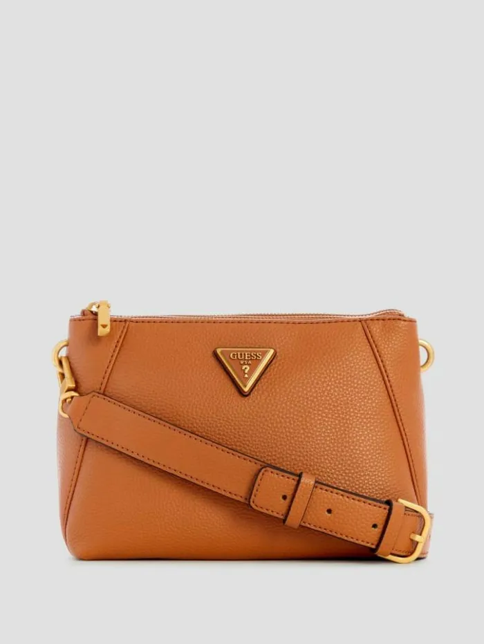 Women GUESS Handbags Laryn Pebbled DualZip Crossbody Cognac