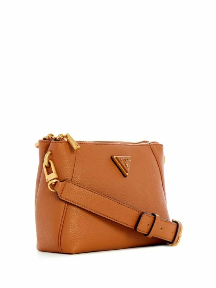 Women GUESS Handbags Laryn Pebbled DualZip Crossbody Cognac