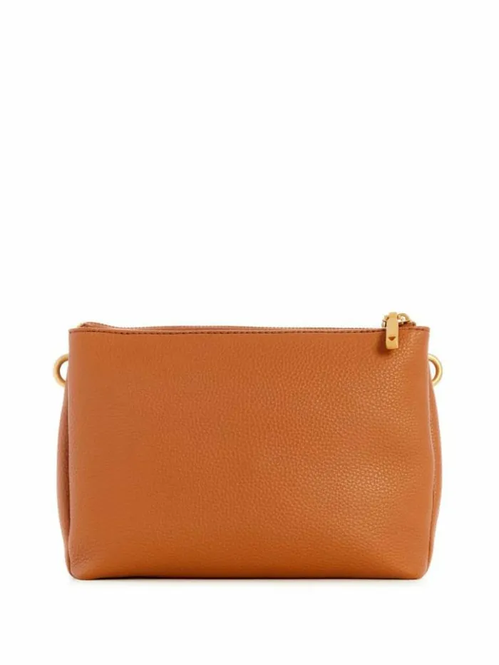 Women GUESS Handbags Laryn Pebbled DualZip Crossbody Cognac