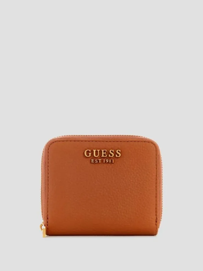 Women GUESS Handbags Laryn Small ZipAround Wallet Cognac
