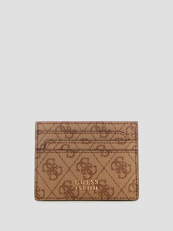 Women GUESS Handbags Laurel Quattro G Card Holder Latte Logo
