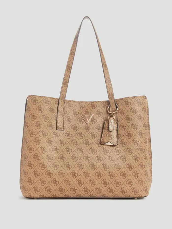 Women GUESS Handbags Meridian Quattro G Girlfriend Tote Latte Logo