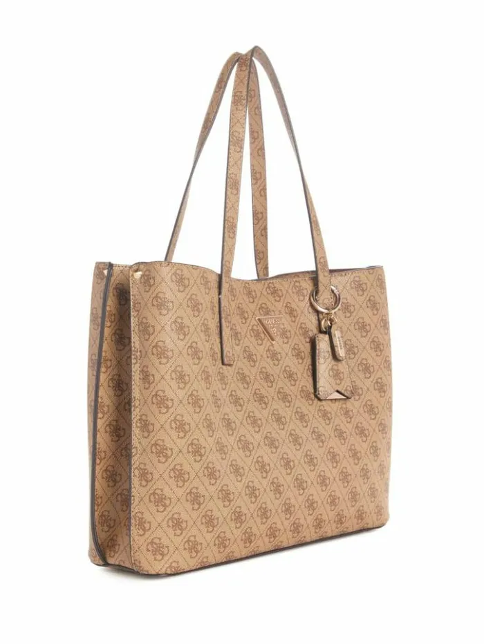 Women GUESS Handbags Meridian Quattro G Girlfriend Tote Latte Logo