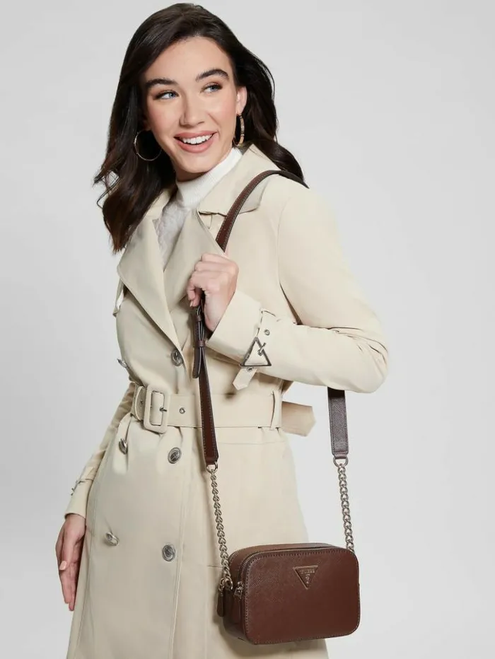 Women GUESS Handbags Noelle Camera Crossbody Brown