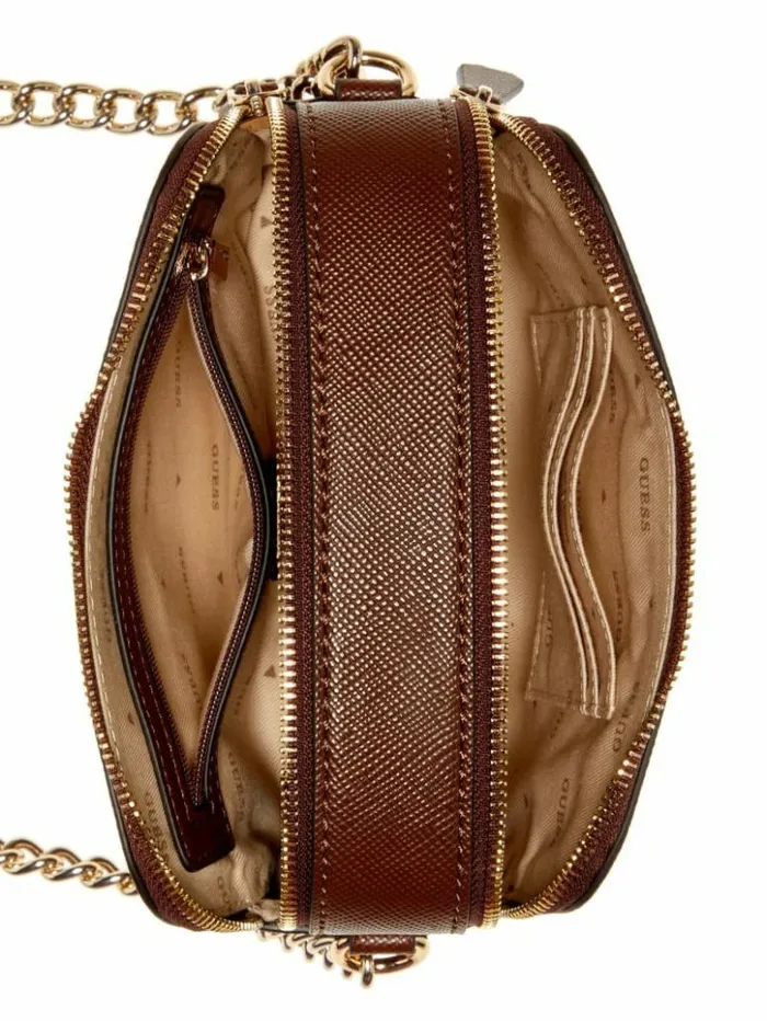 Women GUESS Handbags Noelle Camera Crossbody Brown
