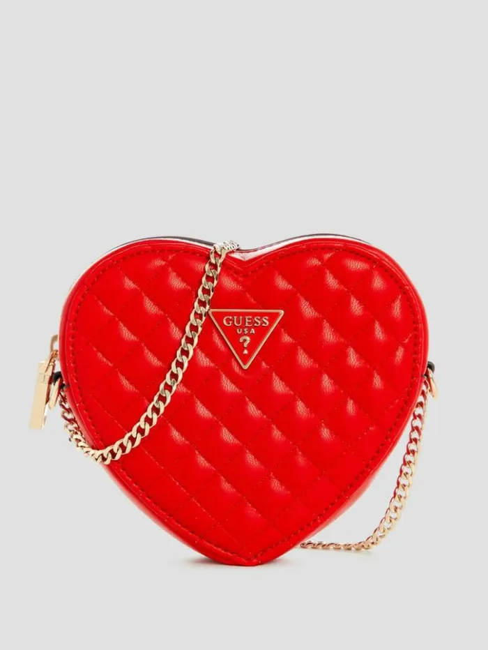 Women GUESS Handbags Rianee Heart Crossbody Bag Red