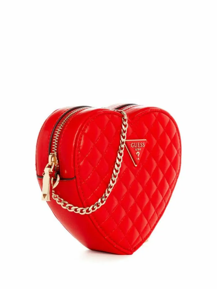 Women GUESS Handbags Rianee Heart Crossbody Bag Red